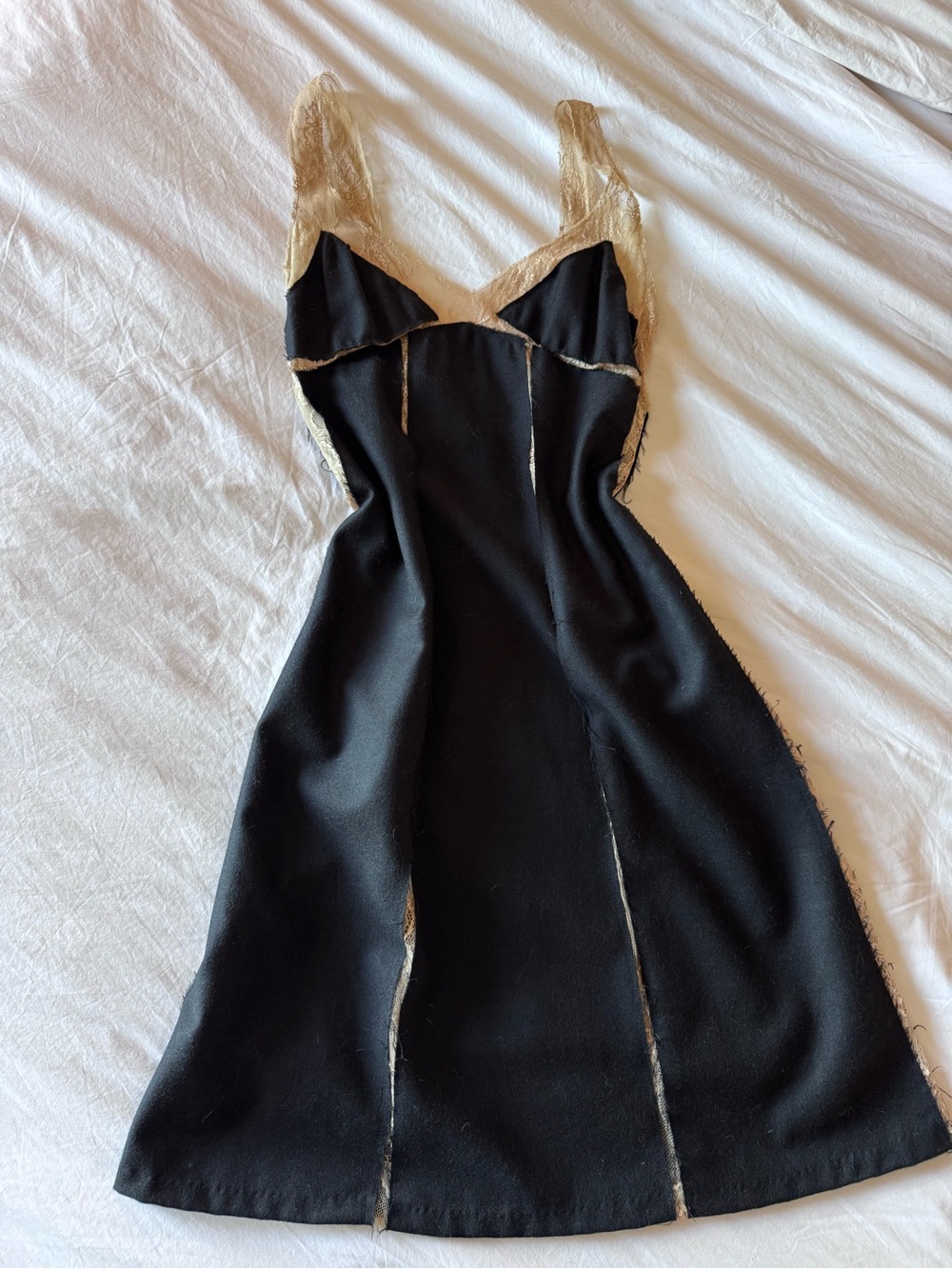 Black Midi Slip Dress with Gold Lace Trim